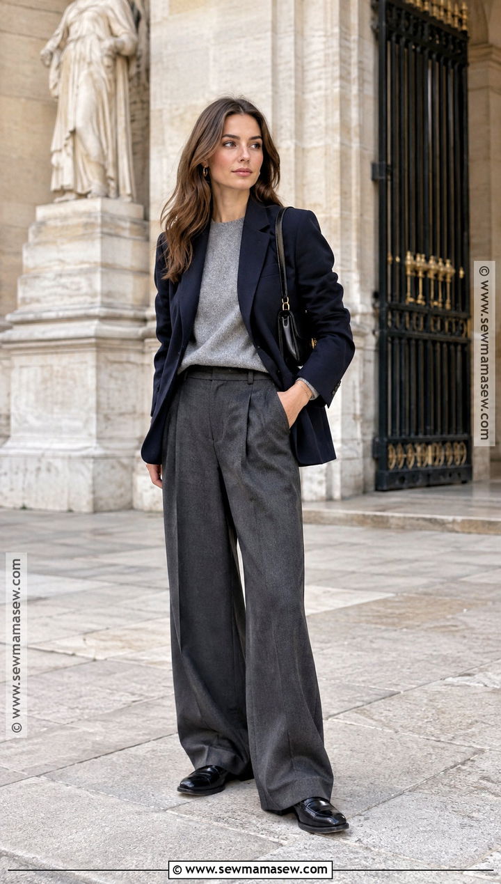 Paris October Blazer And Wide Leg Trousers Outfit - 20 Paris October Outfit Ideas