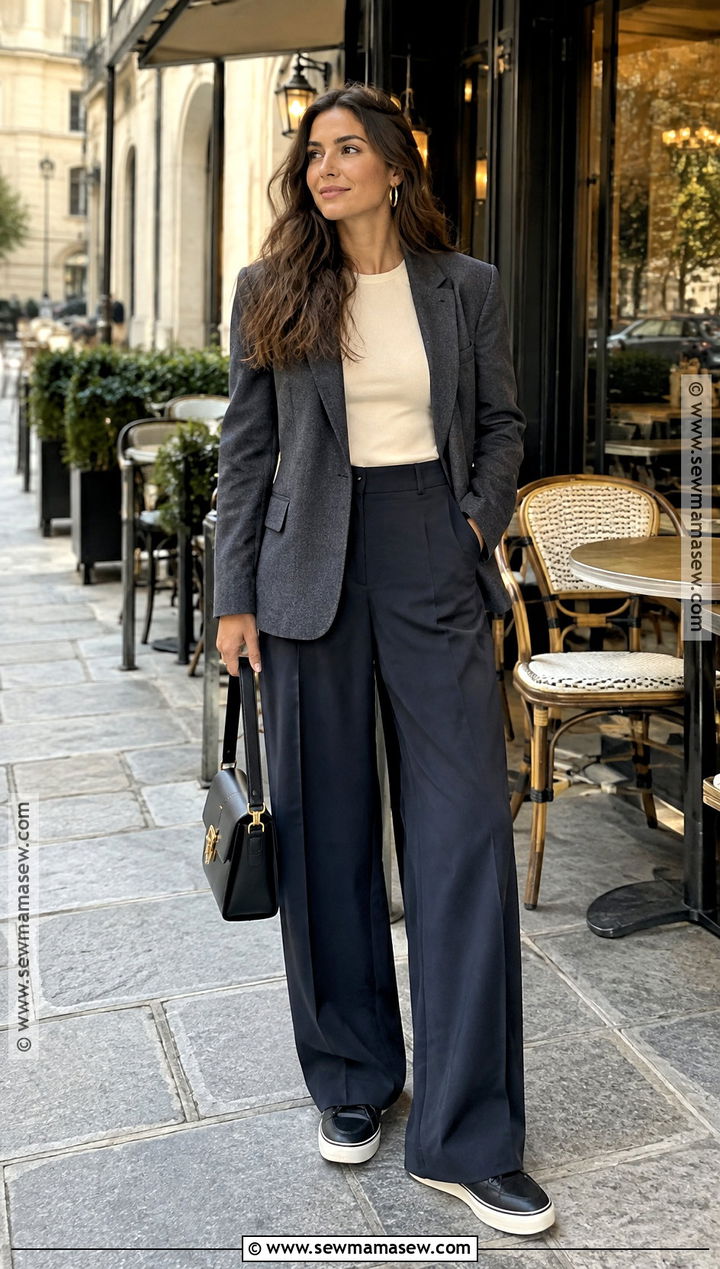 Paris October Blazer And Wide Leg Trousers Outfit - 20 paris outfits october