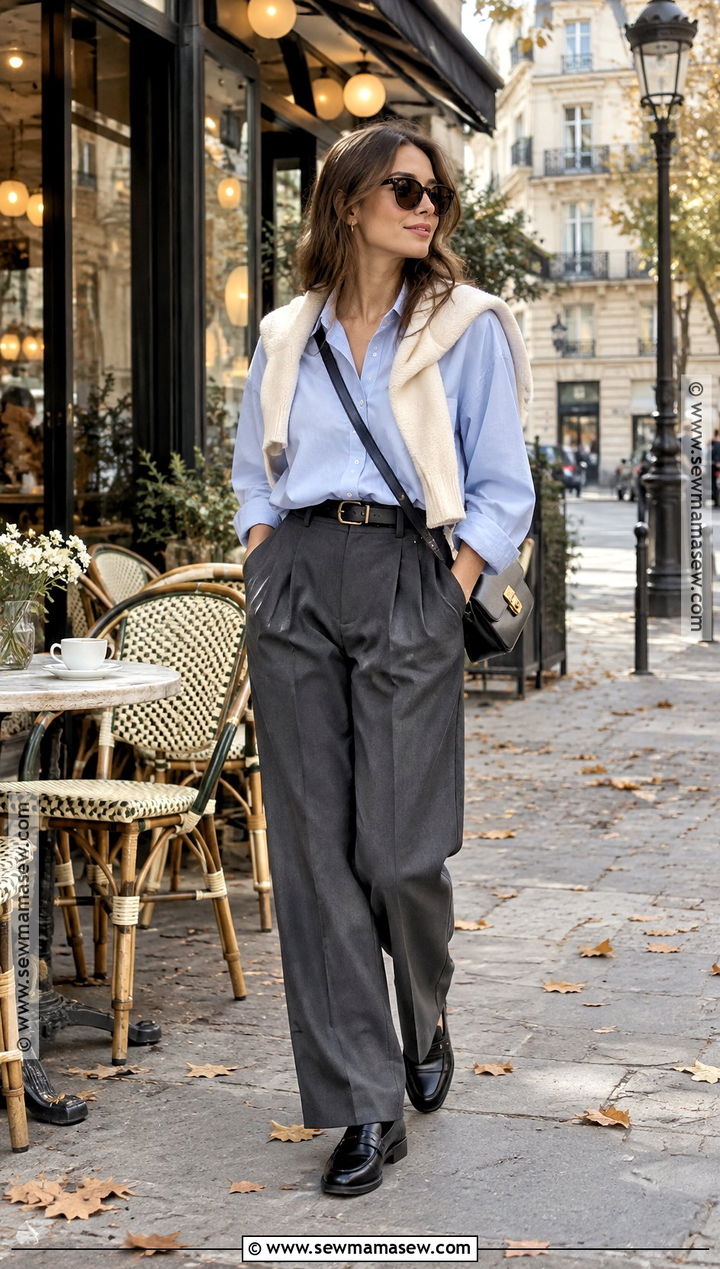 Paris October Button Down Shirt And Trousers Outfit - 20 paris outfits october