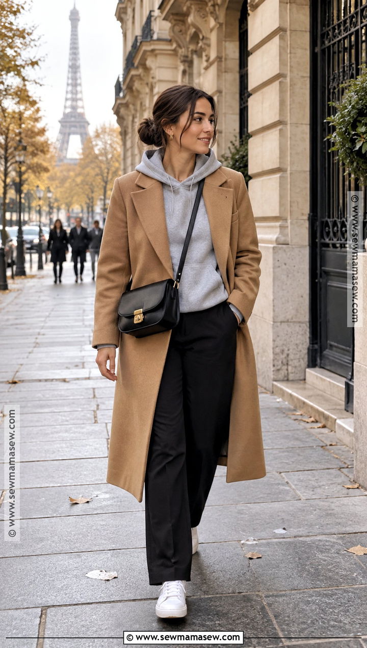 Paris October Hoodie And Tailored Coat Outfit - 20 paris outfits october