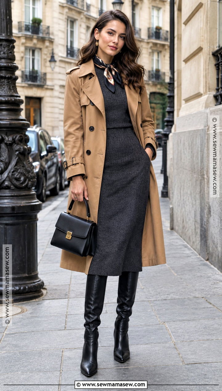 Paris October Knit Dress And Knee High Boots Outfit - 20 paris outfits october