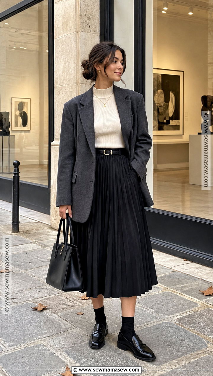 Paris October Oversized Blazer And Midi Skirt Outfit - 15 paris october fashion ideas