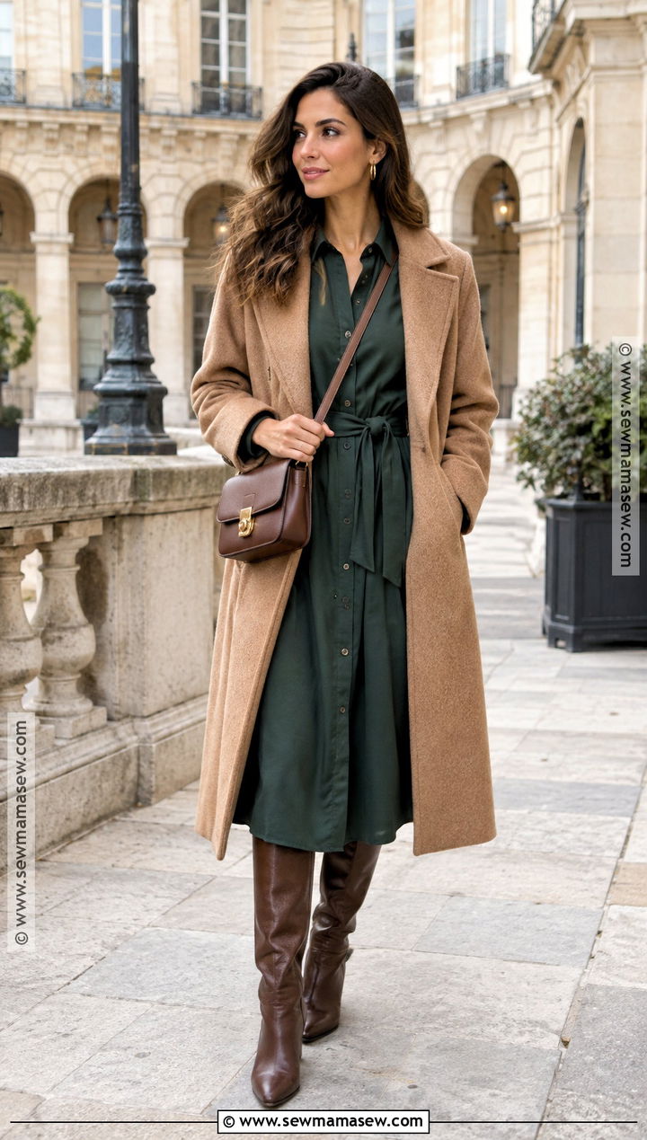 Paris October Shirt Dress And Long Coat Outfit - 25 paris in october outfits