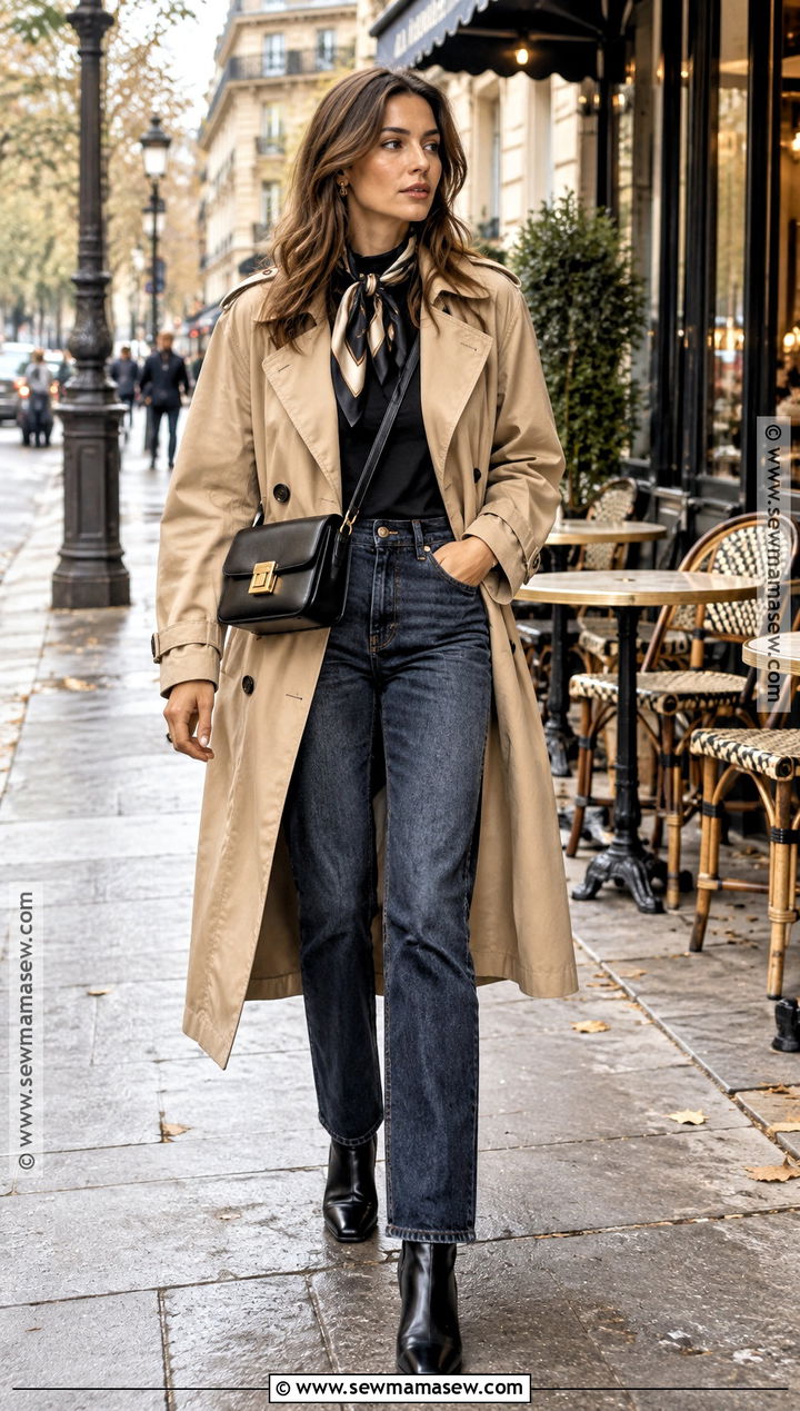Paris October Trench Coat And Straight Leg Jeans Outfit - 25 paris in october outfits