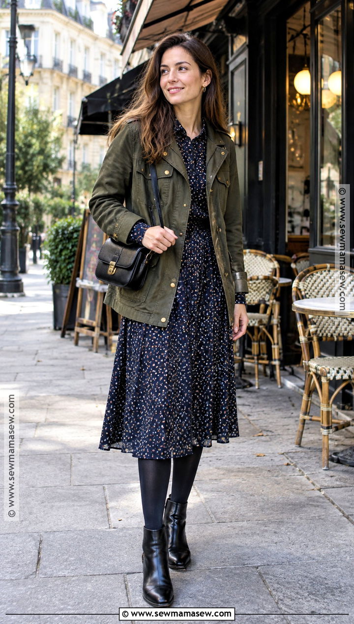Paris October Utility Jacket And Midi Dress Outfit - 25 paris in october outfits