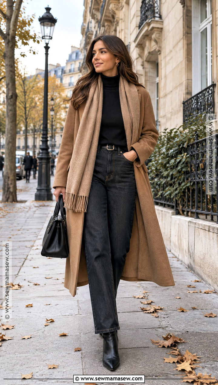 Paris October Wool Coat And Dark Denim Outfit - 25 paris in october outfits