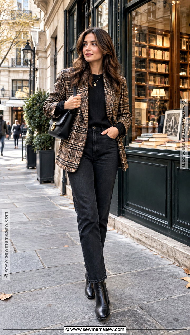 Paris Plaid Blazer Outfit With Black Jeans - 20 Paris In October Outfits for Women