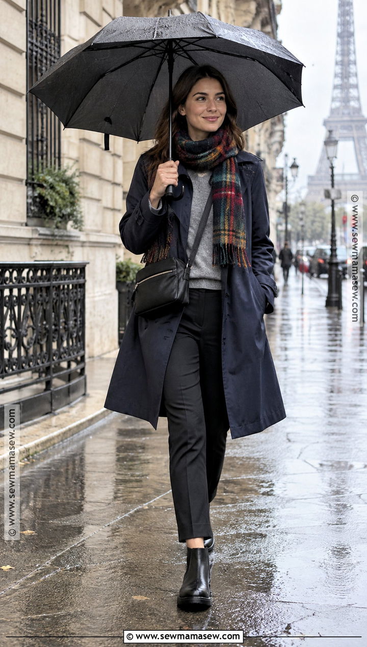 Paris Raincoat Outfit With Ankle Pants - 20 Paris In October Outfits for Women