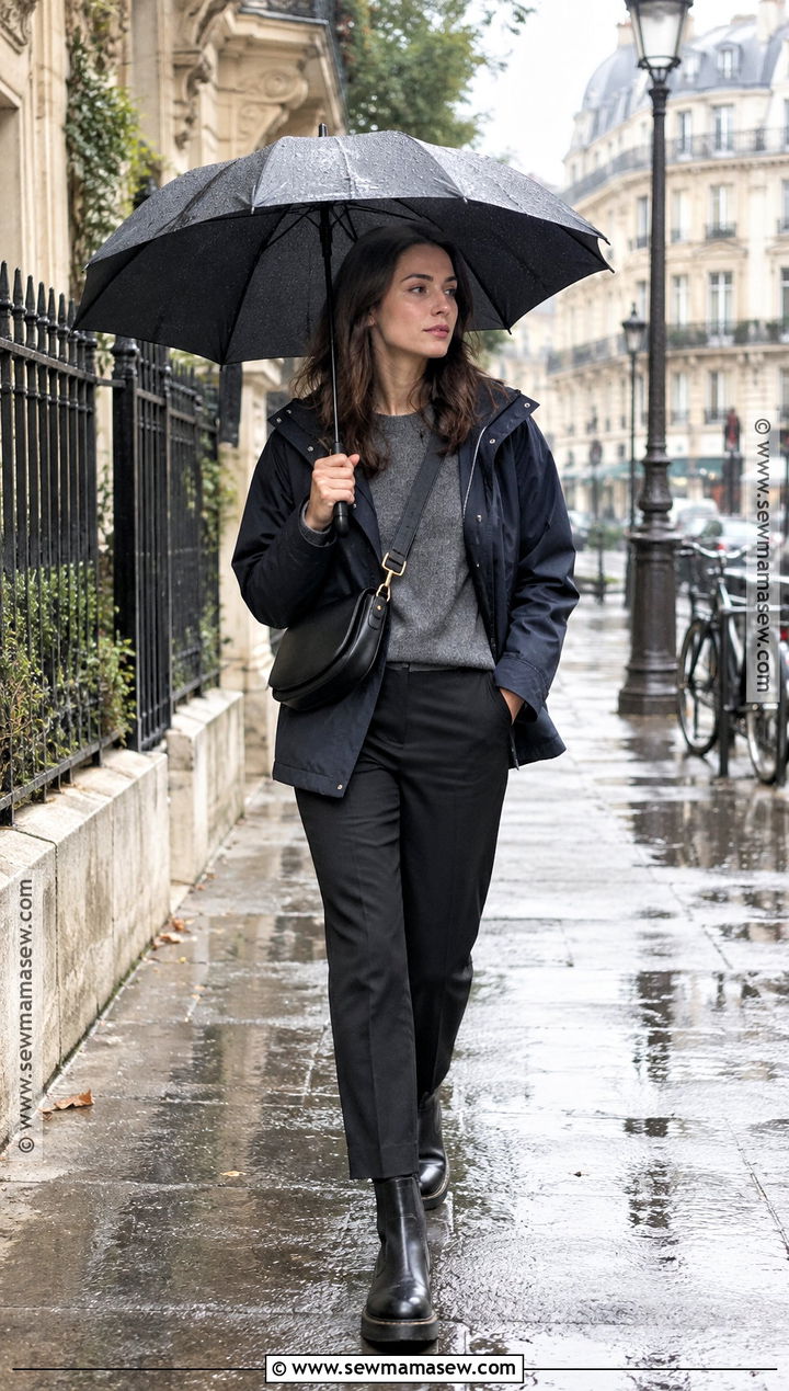 Paris Rainy Day Waterproof Jacket Outfit - 15 paris travel capsule wardrobe fall ideas