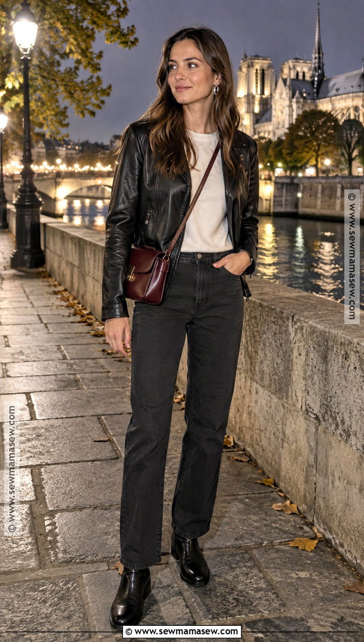 Paris September Leather Jacket And Black Jeans Outfit - 15 paris trip outfits september