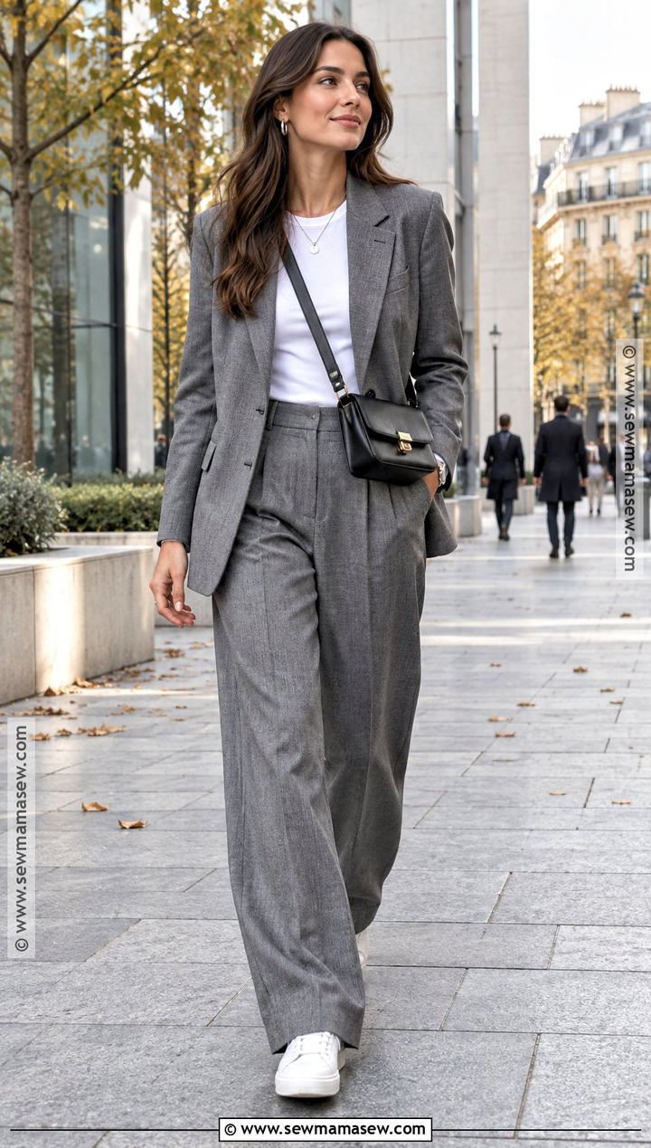 Paris Street Style Gray Suit And Sneakers - 15 paris street style 2026 fall ideas