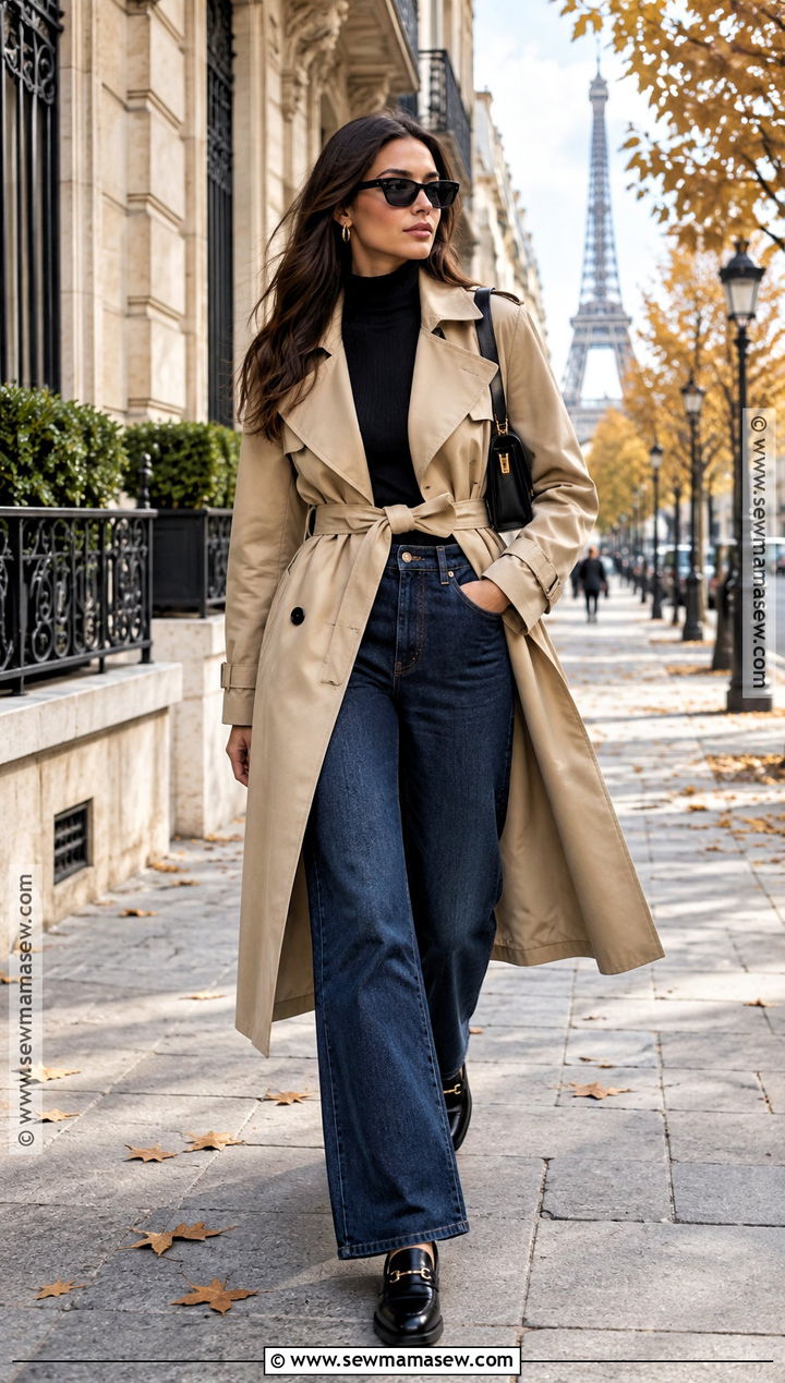 Paris Street Style Trench Coat And Wide Leg Jeans - 15 paris street style 2026 fall ideas