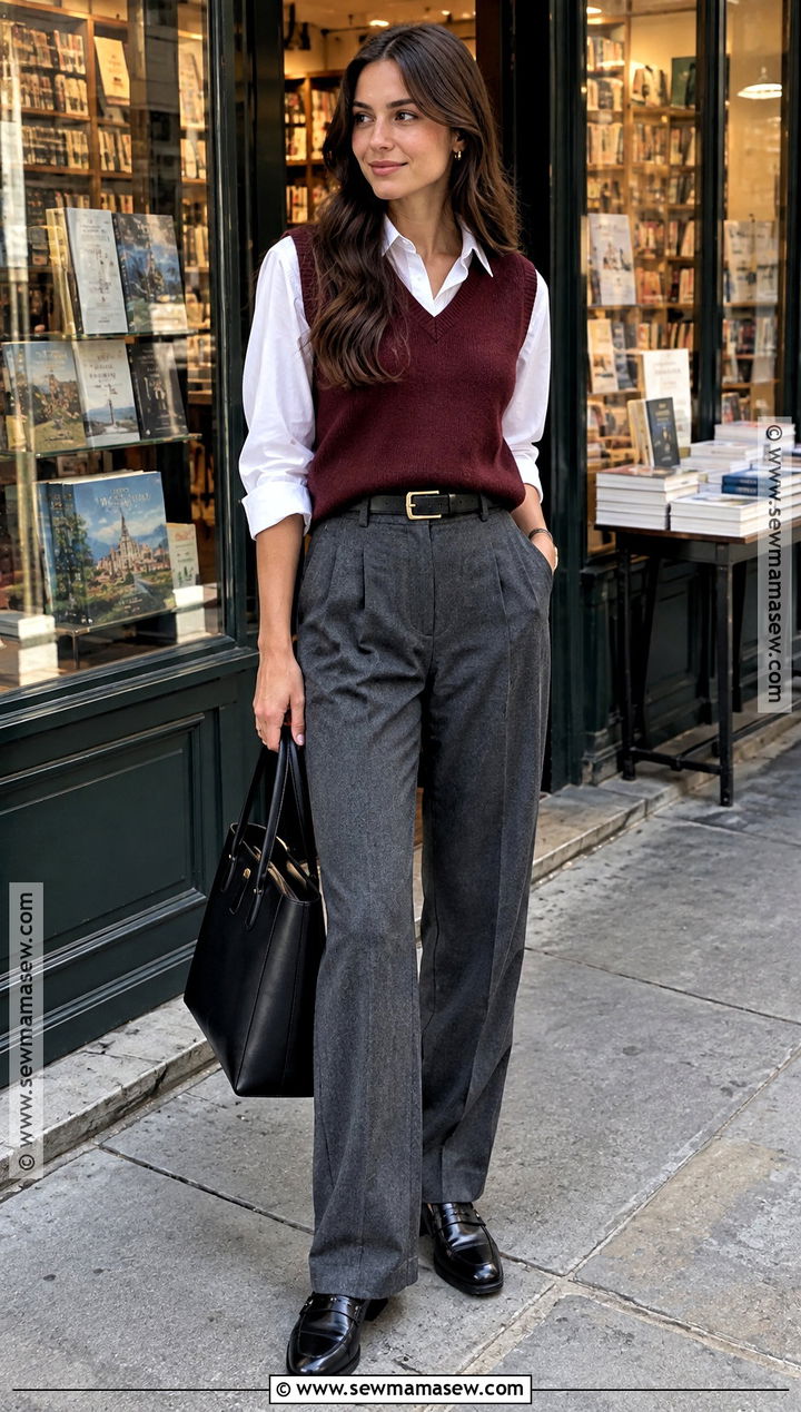 Paris Sweater Vest And Button Down Shirt Outfit - 25 paris in september outfits