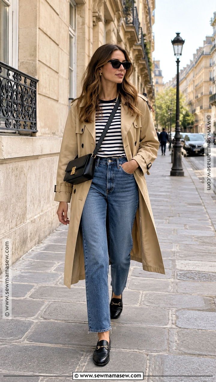 Paris Trench Coat And Straight Leg Jeans Outfit - 25 paris in september outfits