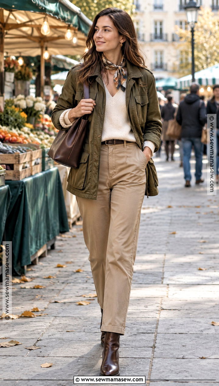 Paris Utility Jacket And Chino Pants Outfit - 15 paris style fall ideas