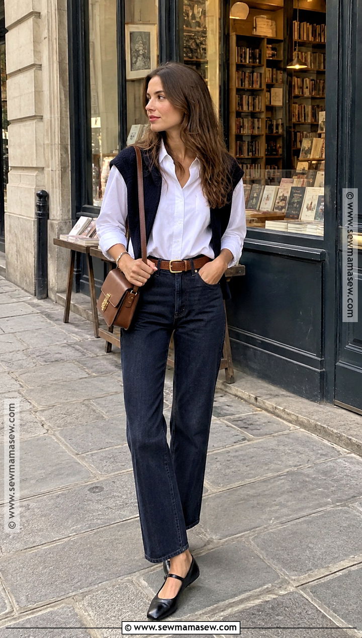 Paris White Shirt And Dark Jeans Outfit - 25 paris in september outfits