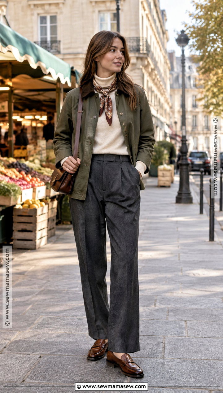 Parisian Barn Jacket And Pleated Trousers - 25 parisian fall outfits