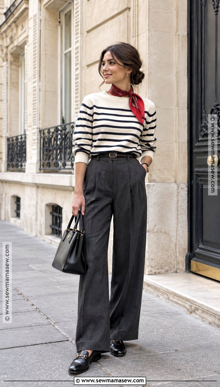 Parisian Breton Sweater And Wide Leg Pants - 25 parisian fall outfits
