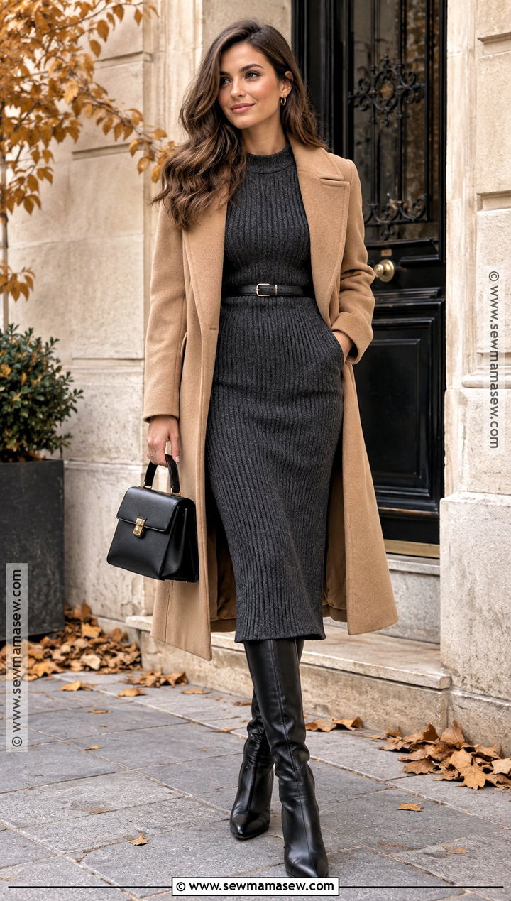 Parisian Fall Knit Dress Outfit - 20 parisian chic style fall ideas