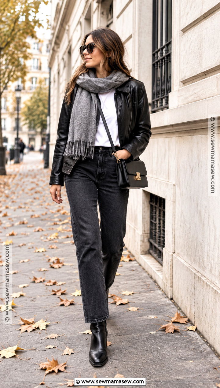 Parisian Fall Leather Jacket Outfit - 20 parisian chic style fall ideas