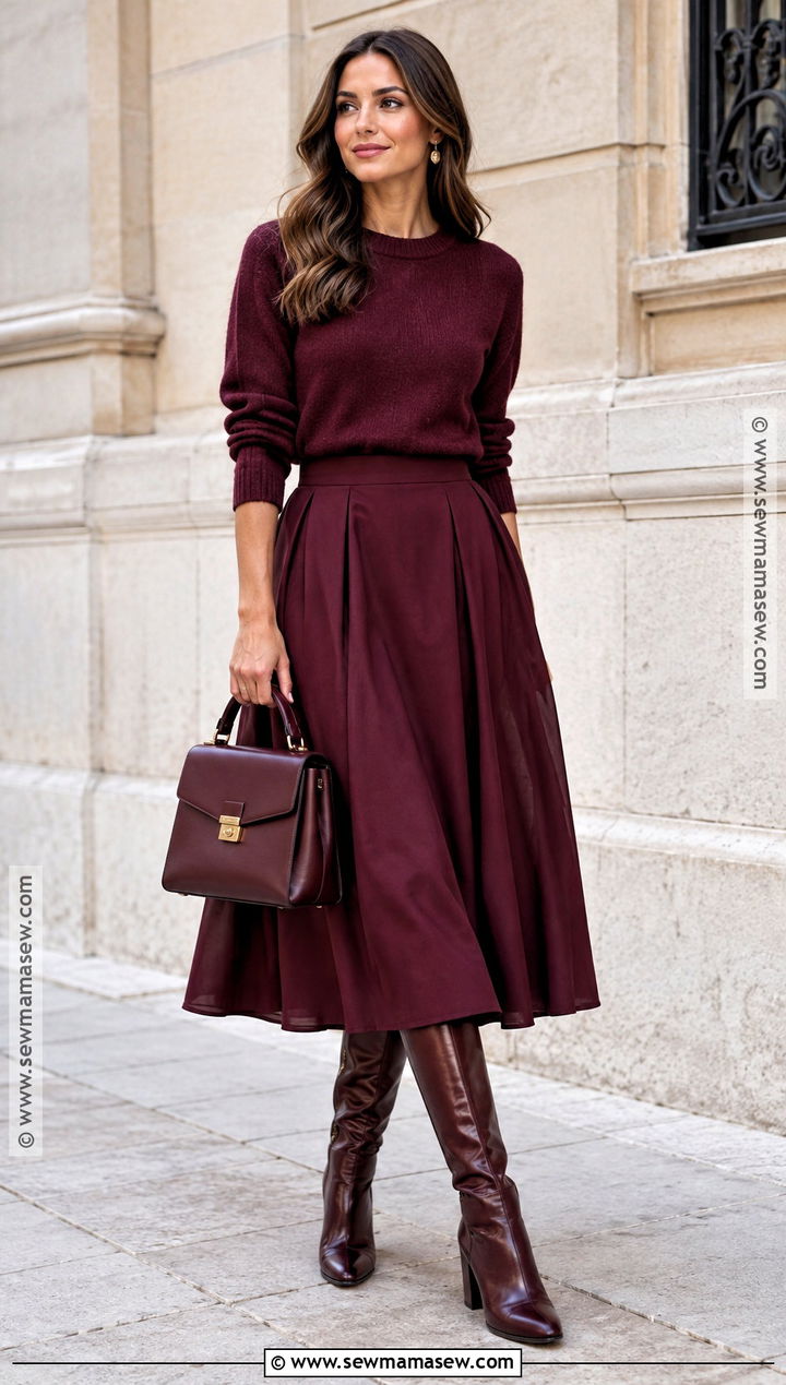 Parisian Monochrome Burgundy Outfit - 25 parisian fall outfits