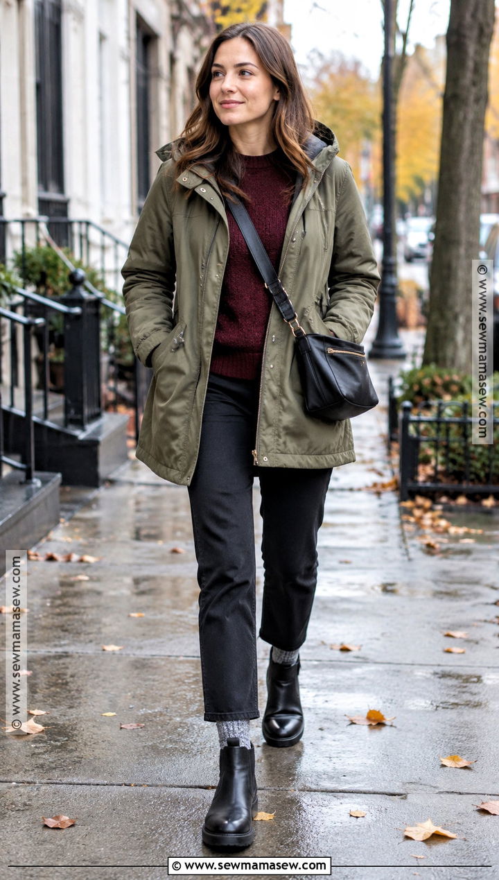 Parka And Straight Leg Pants Cold Autumn Outfit - 25 cold autumn outfits