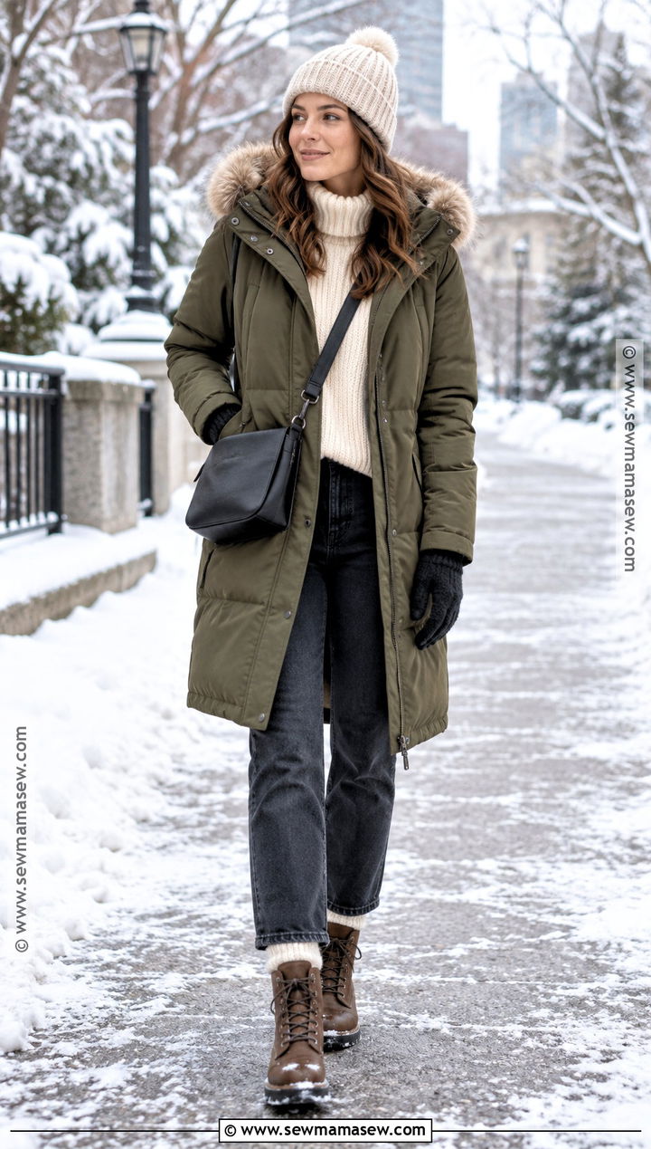 Parka With Sweater And Straight Leg Jeans - 20 winter and fall outfits