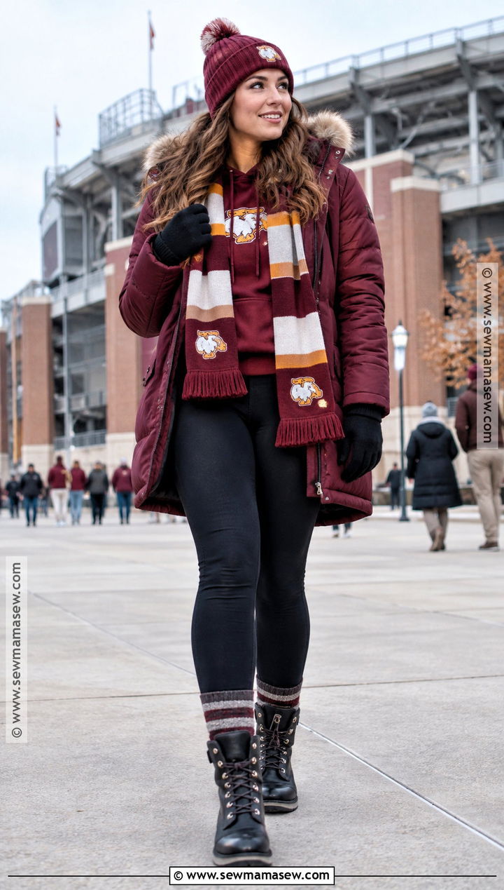 Parka With Team Hoodie And Fleece Lined Leggings - 25 college football game outfit fall ideas