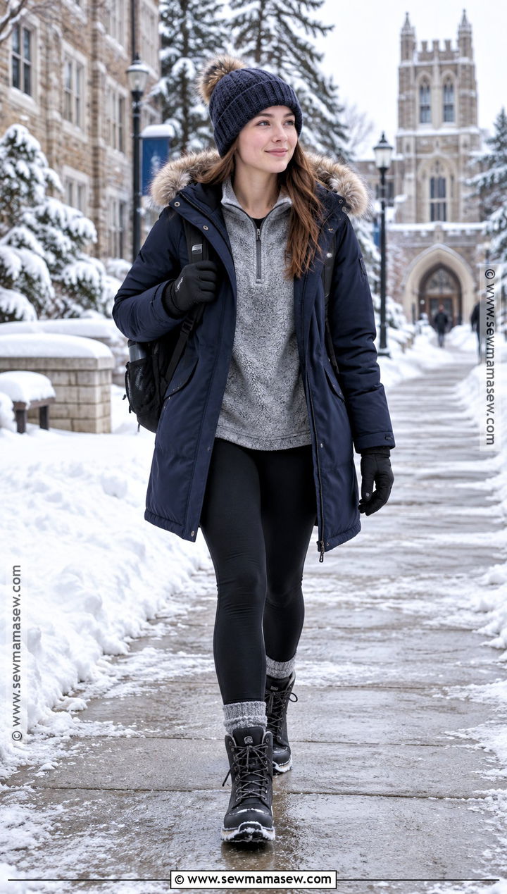 Parka and Fleece Lined Leggings Winter School Outfit - 20 winter back to school outfits