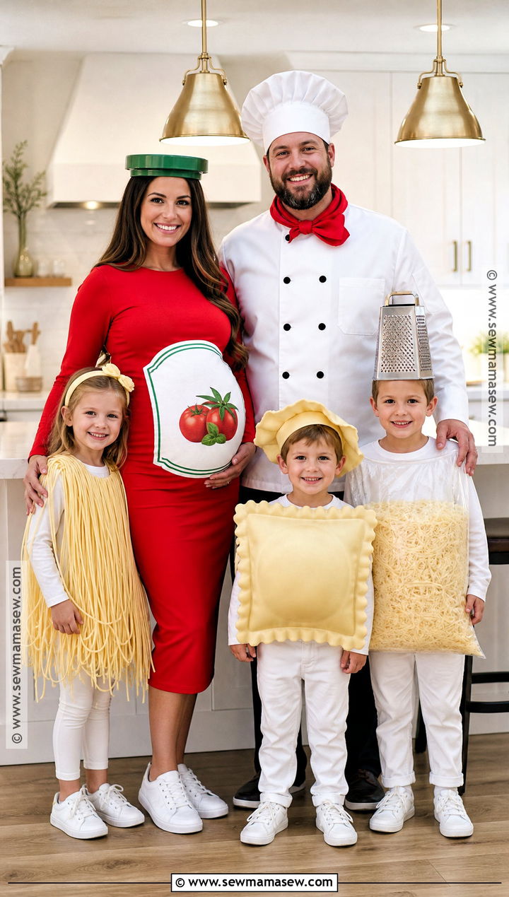 Pasta Chef And Sauce Family Costume - 30 pregnant halloween costumes for family