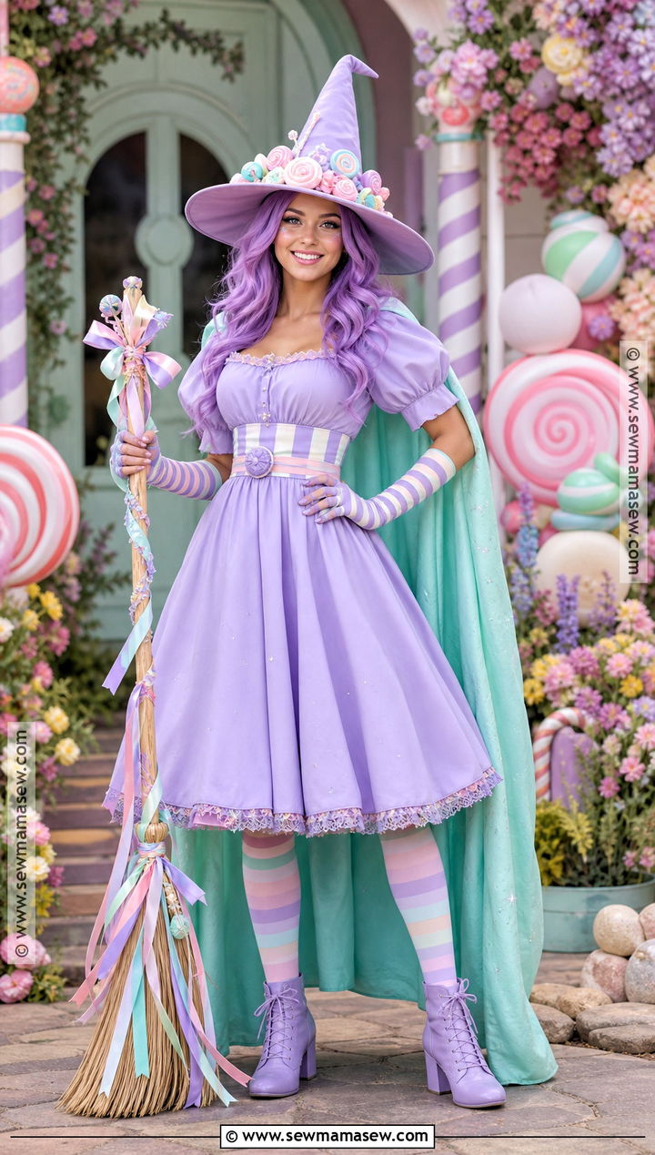 Pastel Candy Witch Costume With Pink Hat - 30 Candy Land Costumes for Women
