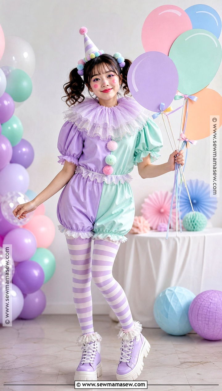 Pastel Clown Costume With Ruffled Collar - 30 costume party aesthetic ideas