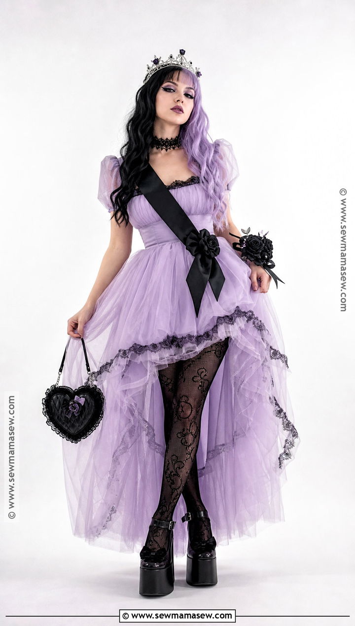 Pastel Goth Prom Queen Costume With Lilac Dress - 35 prom queen halloween costume ideas