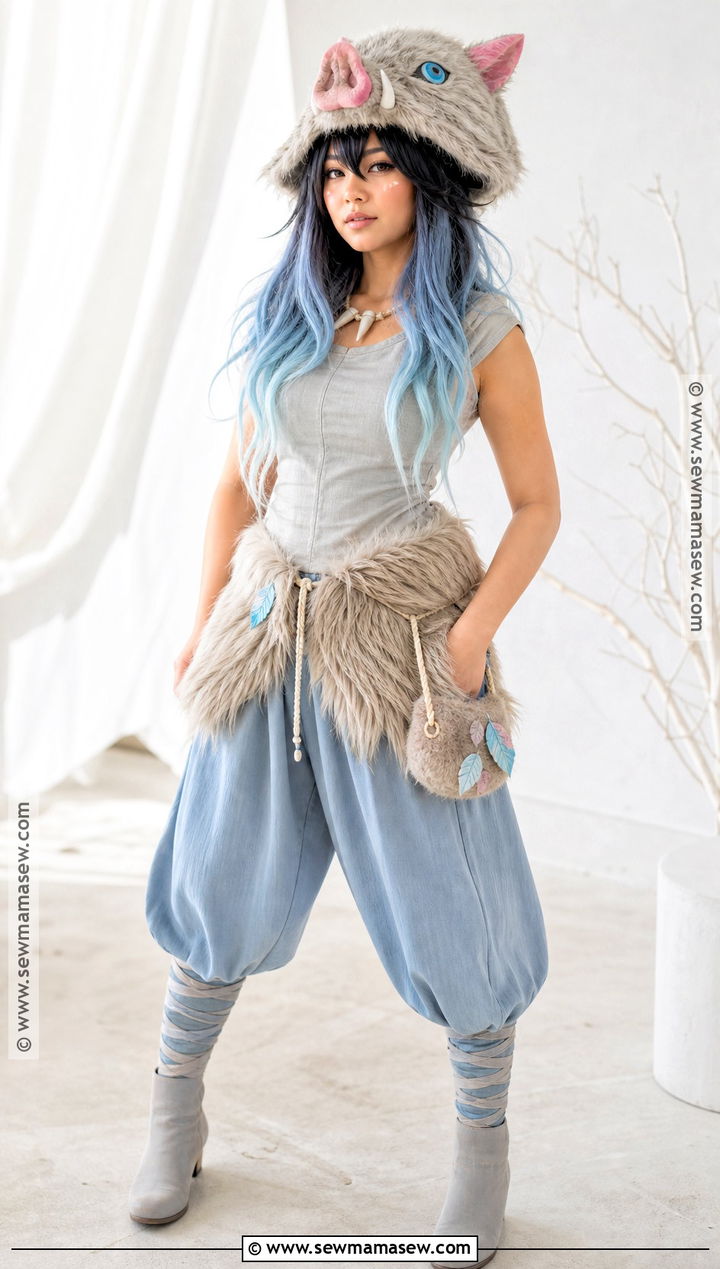 Pastel Inosuke Cosplay With Blue Pants - 30 Inosuke Cosplay Ideas for Females