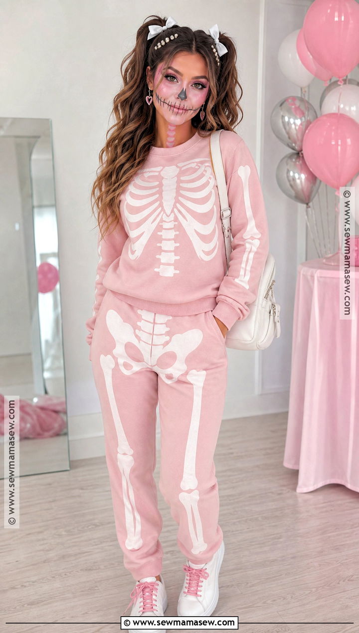 Pastel Pink Skeleton Costume - 35 Skeleton Costume Ideas for Women