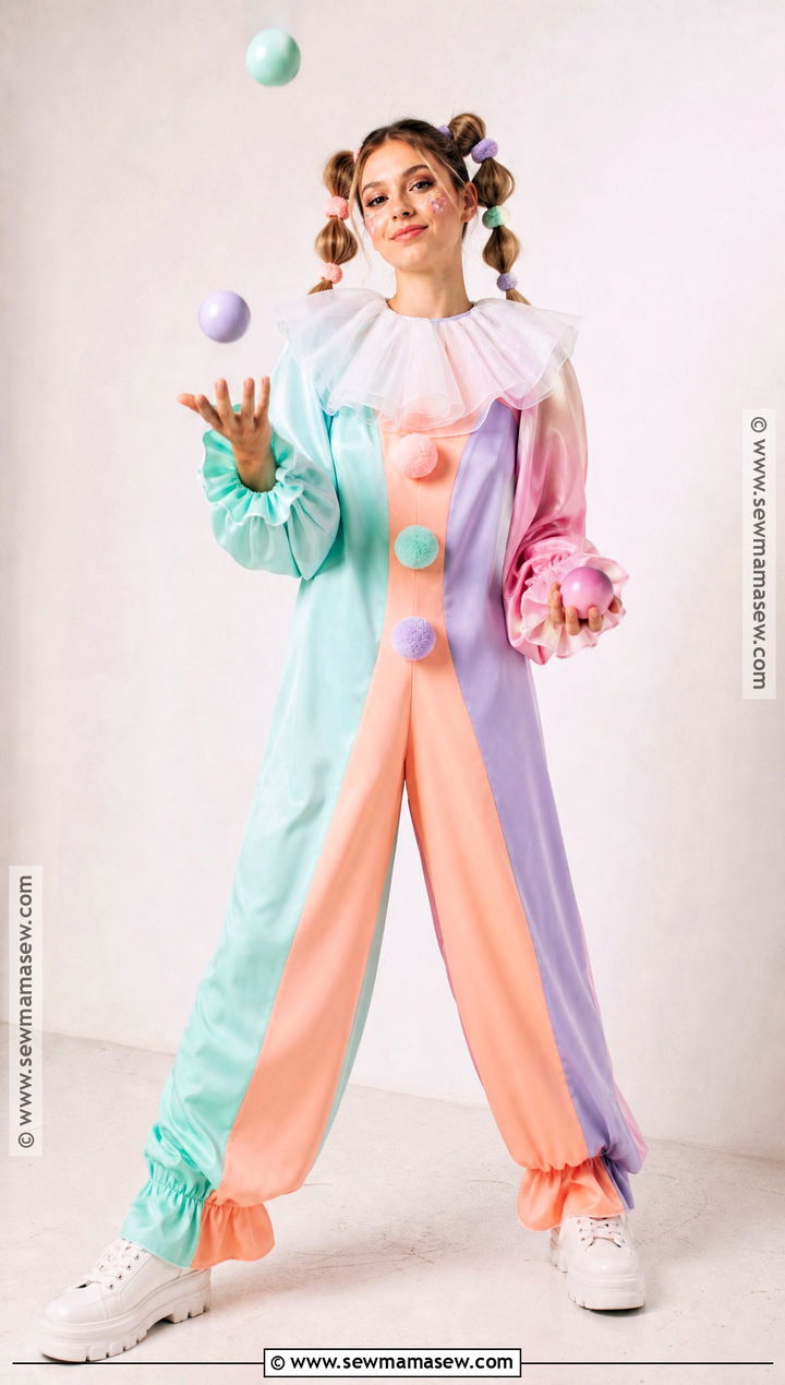 Pastel Rainbow Jumpsuit Clown Costume - 30 Cute Clown Costume Ideas for Women