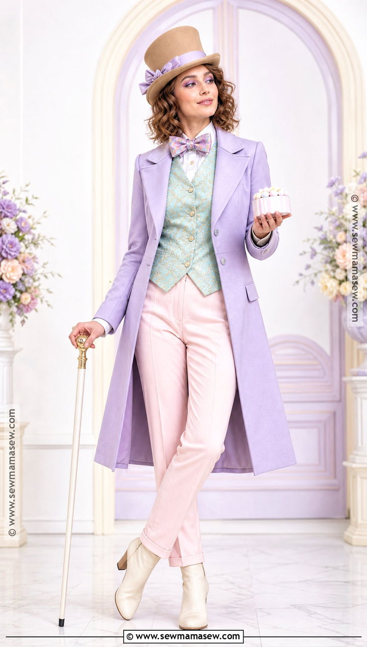 Pastel Willy Wonka Costume With Lavender Coat - 35 Willy Wonka Costume Ideas for Women