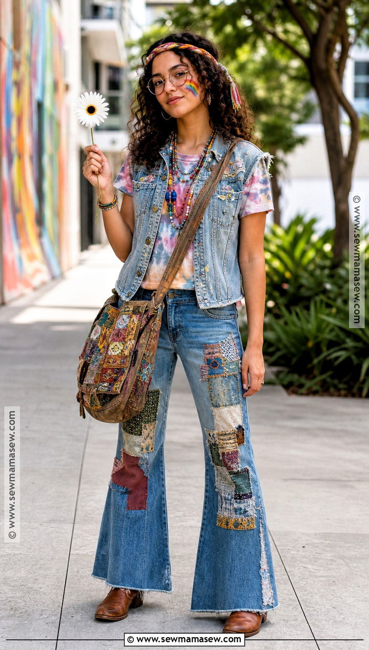 Patched Denim Hippie Costume - 30 hippie outfits 70s costume
