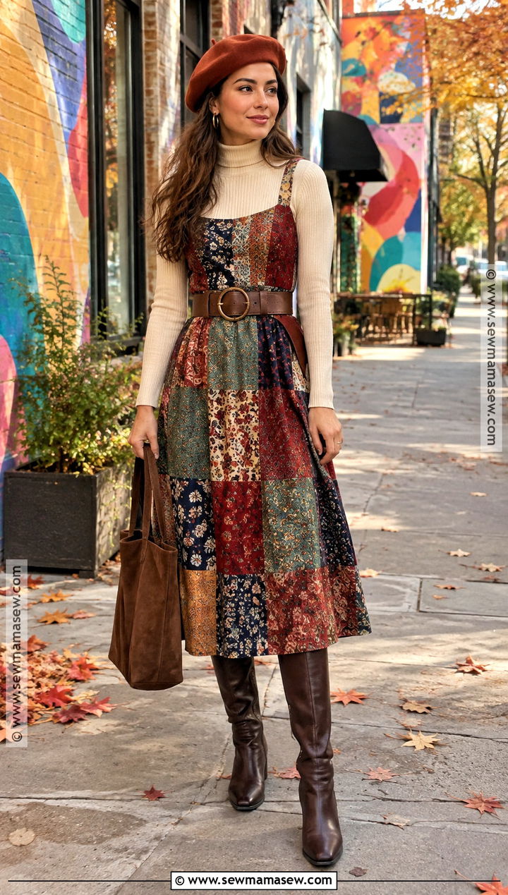 Patchwork Dress Fall Outfit - 25 whimsical fall outfits