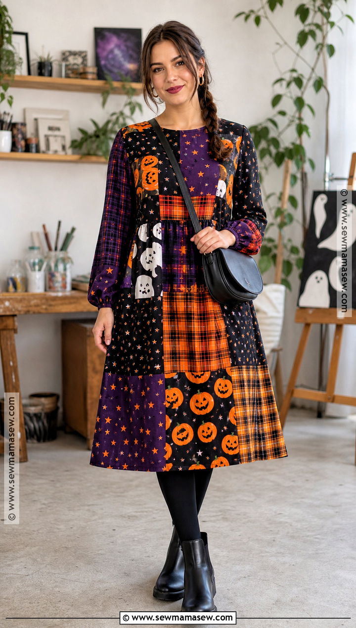 Patchwork Halloween Dress With Chelsea Boots - 30 halloween dresses