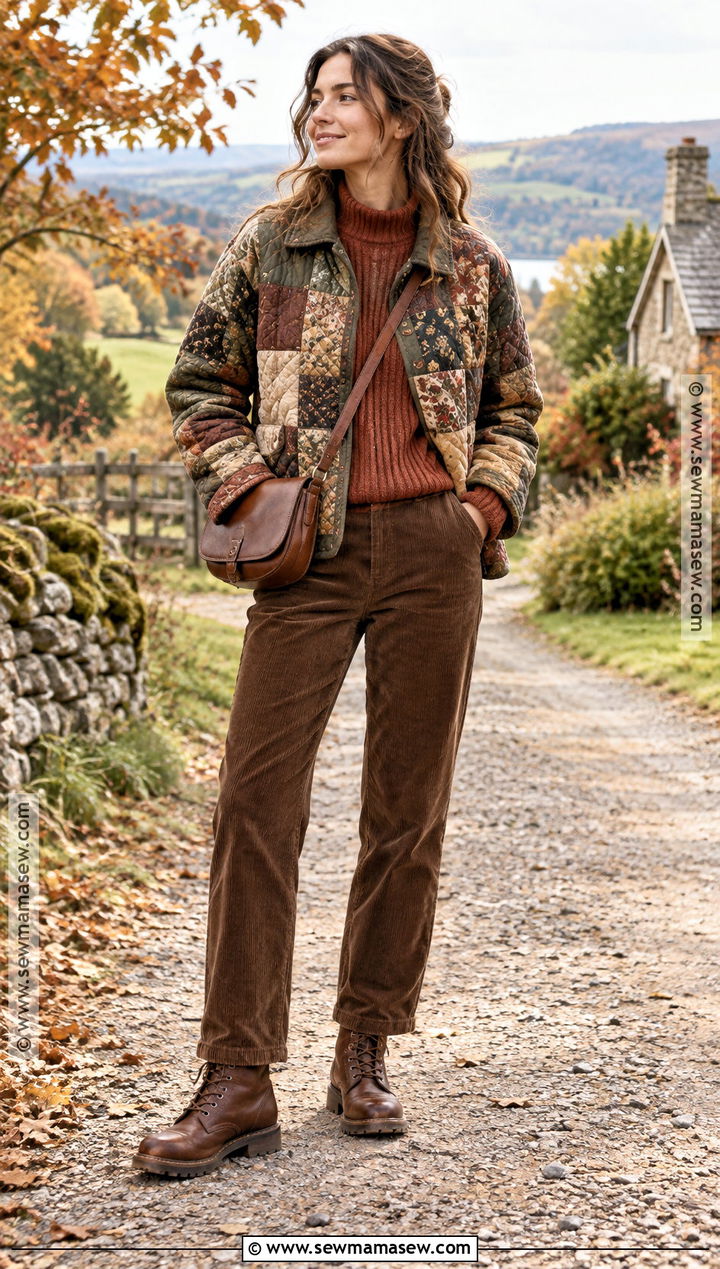 Patchwork Jacket With Corduroy Pants Outfit - 25 autumn outfits 2026 trends