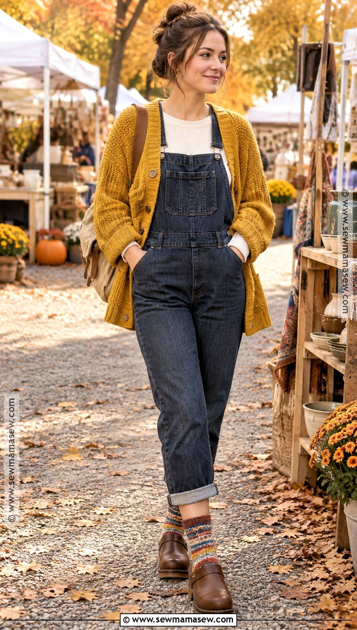 Patchwork Knit Socks With Clogs And Overalls - 15 autumn knit socks ideas