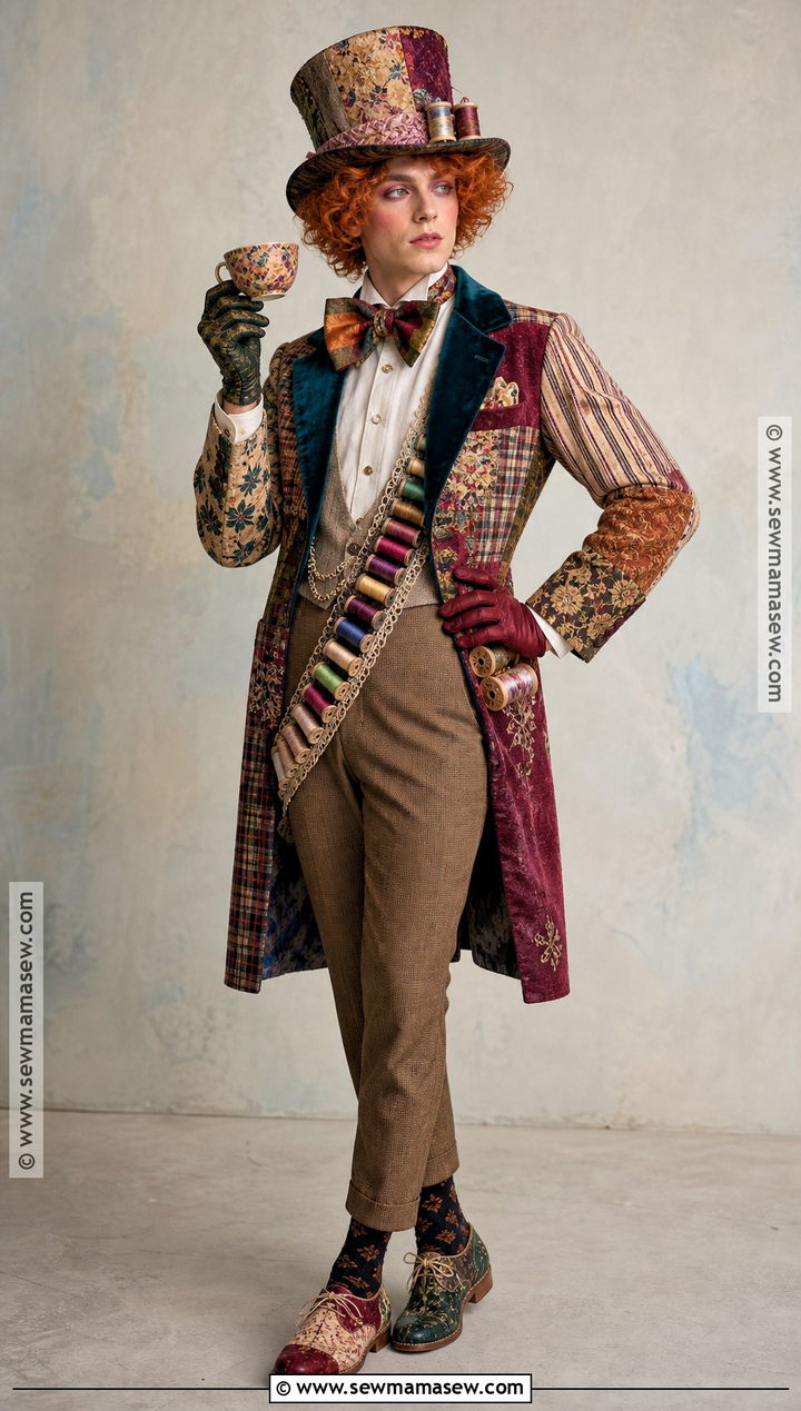 Patchwork Mad Hatter Costume With Mismatched Fabric - 50 mad hatter costume ideas