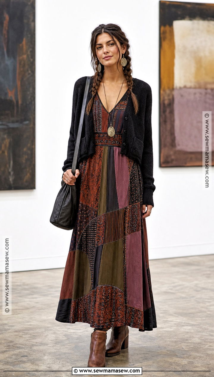 Patchwork Maxi Dress Boho Witch Outfit - 30 Boho Witch Outfits