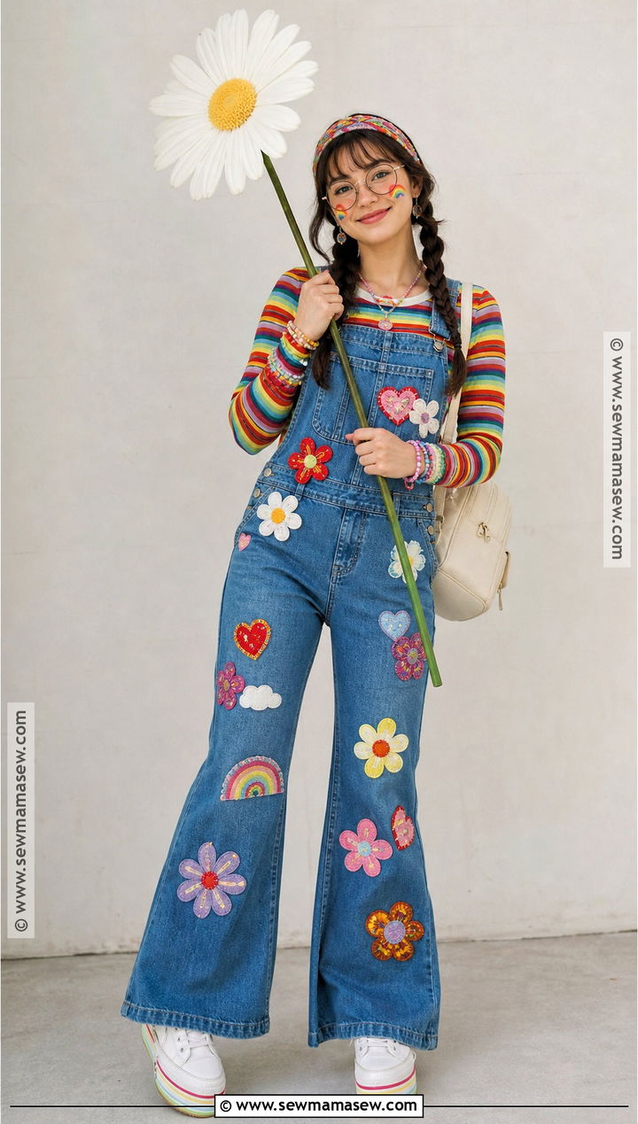 Patchwork Overalls Hippie Costume - 30 hippie outfits 70s costume