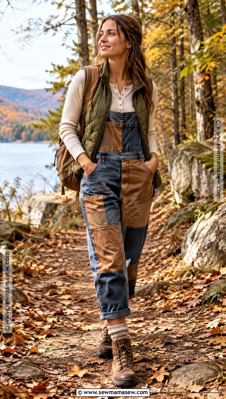 Patchwork Overalls With Henley and Hiking Boots - 20 styling overalls fall