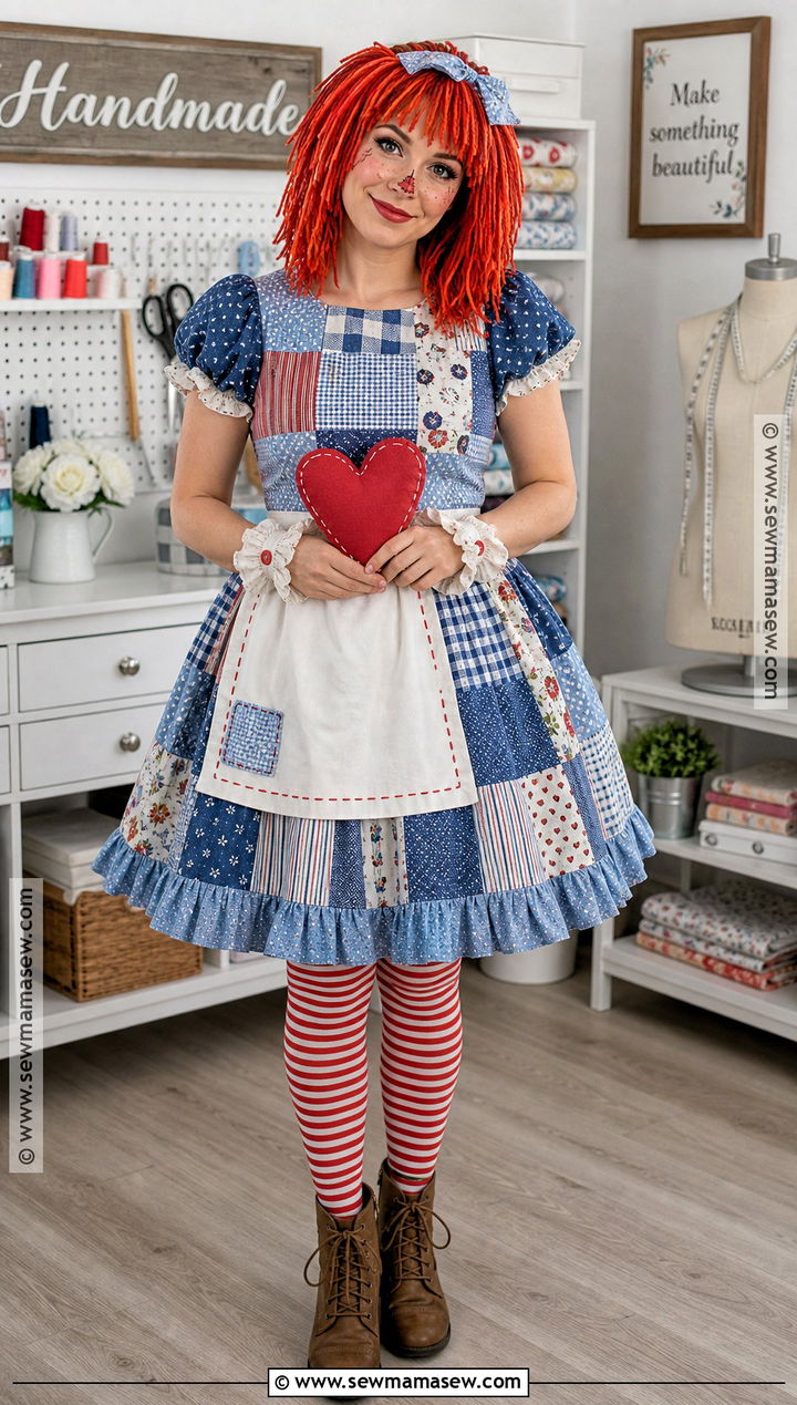 Patchwork Raggedy Ann Costume With Mixed Prints - 30 raggedy ann costume ideas
