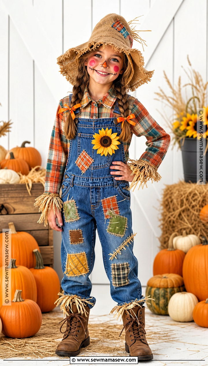 Patchwork Scarecrow Costume For Girls - 45 girl halloween costumes