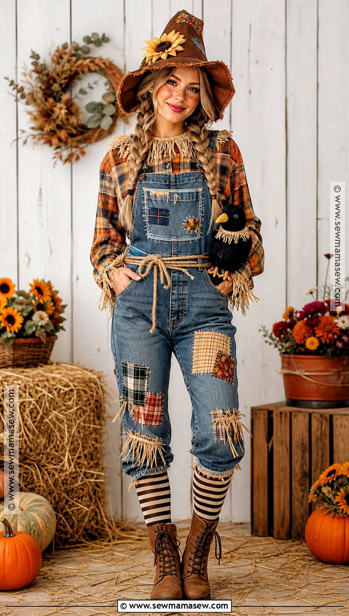 Patchwork Scarecrow Costume With Sunflowers - 40 unique costumes