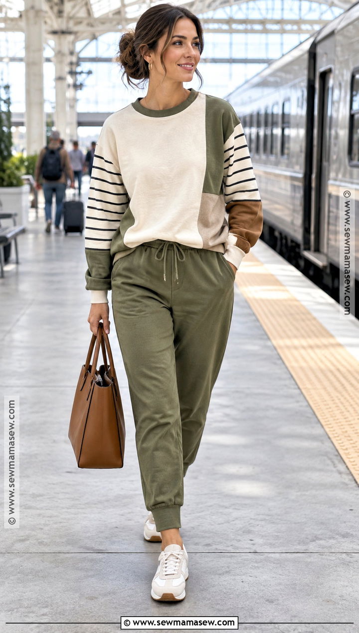 Patchwork Sweatshirt With Relaxed Joggers - 20 fall patchwork sweatshirt ideas